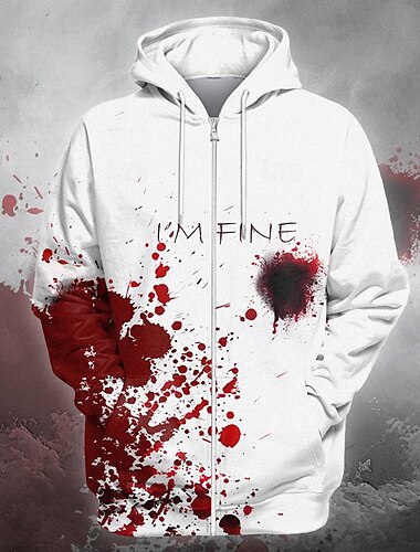  Blutflecken Herren Komfort Farbe Sweatshirts Mode 3D Druck Hoodie Hoodies Weiß Rundhals Herbst