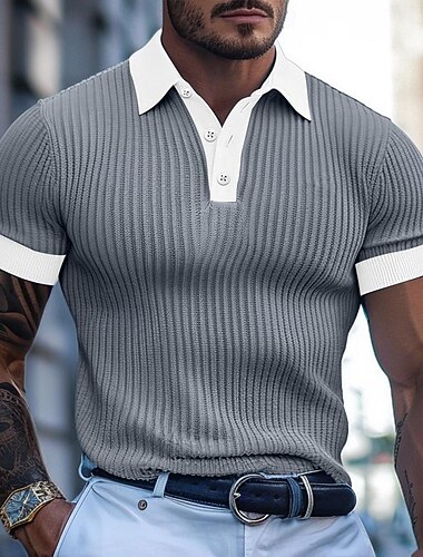  Herre Golf skjorte strikket polo Virksomhet Avslappet Klassisk Kortermet Mote Gammel pengestil Fargeblokk Knapper Strikket Sommer Vår Normal Lyseblå Mørkegrå Hvit Burgunder Kakifarget Golf skjorte