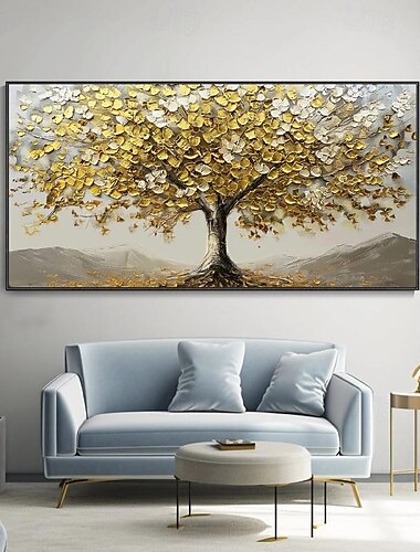  großes 3D goldenes Baum Leinwand Ölgemälde handgemachte Herbst Natur Landschaft Malerei handgemachte Wand Kunst botanische Messer Malerei leichter Luxus für Wohnzimmer Dekor