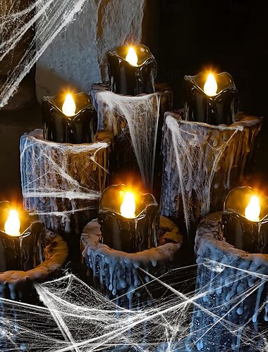  12 luces LED negras para té, luces de noche de Halloween, luces de velas para exteriores, jardín interior, decoración de Halloween, velas eléctricas de Halloween, linternas de Halloween alimentadas