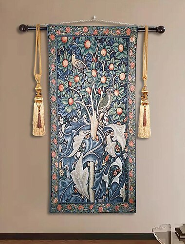  Jacquardgewebter Wandteppich, Gobelin, Aubusson-Wandkunst, großer Wandteppich, Reproduktion auf einem Webstuhl, Baumwollgewebe, belgischer Wandteppich mit William-Morris-Baum (ohne Quasten und Stange)