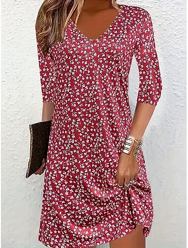  robe pull femme imprimé floral graphique col en V robe midi élégante bohème maison quotidien manches 3/4 été printemps