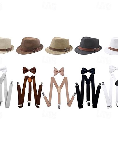  Retro Antiguo Rugido 20s 1920s Sombrero de panamá Conjunto de accesorios El gran Gatsby Hombre Mascarada Evento / Fiesta Despedida de Soltera Adulto Pañuelo Sombrero Tirantes