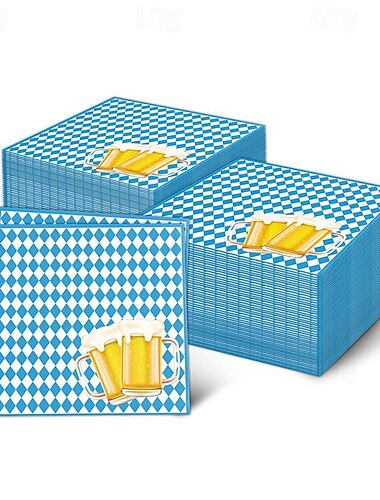  100 pièces serviettes en papier Oktoberfest serviettes jetables de fête Oktoberfest ensemble de serviettes de table pour cocktail Oktoberfest 6,7 "x 6,7" serviettes de table pliées Oktoberfest pour