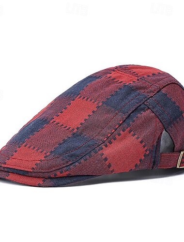  Herre Flad kasket Ascot Hat Newsboy Hat Vin Rød polyester Mode Afslappet Gade Daglig Ternet Justérbar Solcreme Åndbart
