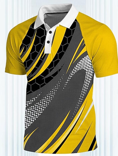  Herre Stripet Sports poloskjorter Golf skjorte Kortermet Poloskjorter Skjorter med krage Fritid Sportsklær Ferieklær 3D-utskrift Knapper Vår sommer Gul Grønn
