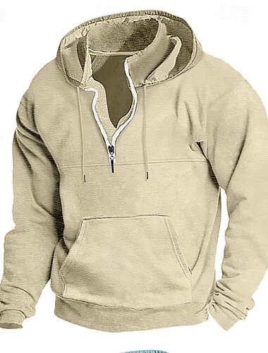  Herr Huvtröja Huvtröja med dragkedja i Quarter Aprikos Svart Marinblå Mörkgrå Huva Slät Ficka Sport & Utomhus Dagligen Helgdag Streetwear Grundläggande Ledigt Vår & Höst Kläder Pull Tröjor