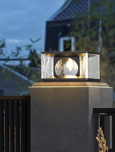  Modernas luces de poste al aire libre para casa, columna de valla al aire libre con pantalla acrílica, acabado negro, luces de pilar cuadradas impermeables IP65 al aire libre para porche, puerta,