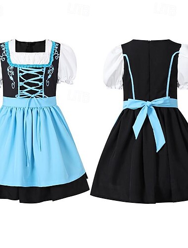  Halloween Karneval Oktoberfestbier Kostüm Kleid Dirndl Trachtenkleider Oktoberfest / Bier Bayerisch Wiesn Wiesn Mädchen Stoff im traditionellen Stil Kleid Schürze