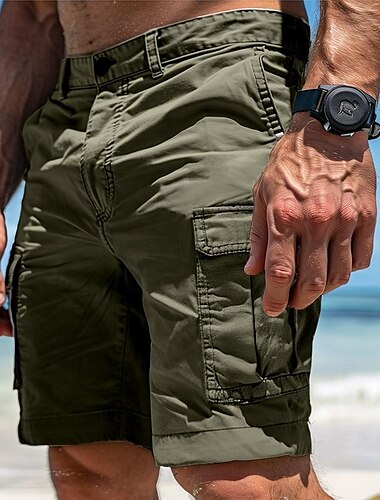  Herren Cargo Shorts Kurze Hosen Shorts Kurze Hosen Bermudas Lässige Shorts Multi Pocket Gerade geschnitten Glatt Komfort Weich Knielänge Casual Festtage Strand Modisch Strassenmode Schwarz Grün