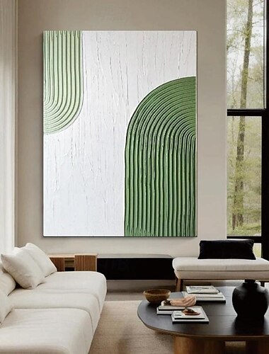  großes handgemaltes abstraktes 3D-Ölgemälde auf Leinwand handgemachte minimalistische Wandkunst moderne strukturierte grüne Malerei übergroße Leinwand Kunst Raumdekoration