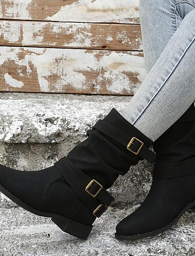  Mulheres Botas Botas desleixadas Tamanhos Grandes Ao ar livre Diário Côr Sólida Botas da panturrilha Inverno Salto Robusto Ponta Redonda Elegante Casual Conforto Couro Ecológico Mocassim Preto Marron