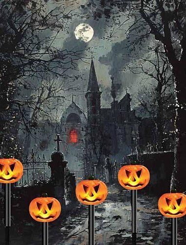  5 Stück Solar-Halloween-Rasenlichter für den Außenbereich, wasserdicht, Kürbis-Schädel-Scheinwerfer, Villa, Hof, Gehweg, Garten, Landschaftslampe im Freien, Halloween-Party, gruseliges Nachtlicht