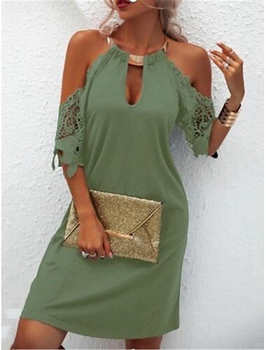  Damen Minikleid schwarzes kleid Abschlusskleid Spitzenkleid Freizeitkleid Streetwear Basic Lässig Urlaub Straße Ferien Normale Passform Ärmellos Neckholder Schwarz Rote Grün Dunkelblau Sommer