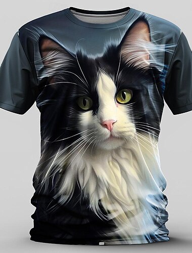  Per uomo Pop art Gatto maglietta Manica corta maglietta Stampa 3D Girocollo Camicia Retrò vintage Informale Stile di strada Sportivo Per eventi Per uscire Nero 1 Nero Primavera estate Abbigliamento S