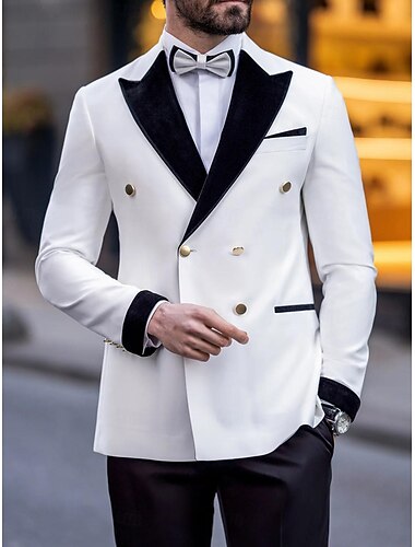  Heren Trouwen Prom Feest Kostuums Wit Luxe Formeel Zomer Effen Kleur Tailored Fit 2 Delig Dubbel Breasted Zes-knops