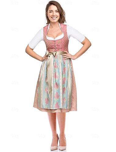  Oktoberfest Dirndl Abiti Grembiule Lunghezza Midi Cameriera Tedesco Monaco di Baviera Prati Per donna Panno in stile tradizionale