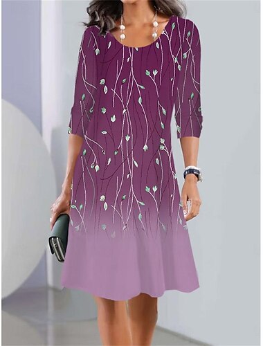  Damen Freizeitkleid Blumendruck Rundhals Minikleid Stilvoll Casual Täglich Date Langarm Sommer