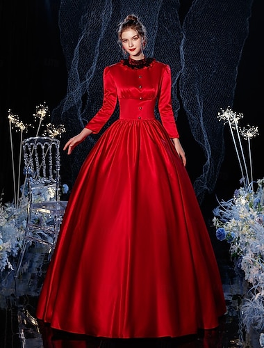  Gothique Victorienne Inspiré vintage Robe Costume de fête Robe de Bal Princesse Shakespeare Couleur Unie Robe de bal Déguisement Femmes Halloween Carnaval Saint-Valentin Soirée Mascarade Carnaval de