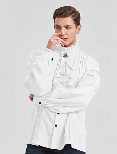  Rétro Vintage Punk & Gothique Médiéval Blouse / Chemise Bal Masqué Ren Faire Vampire Chevalier Étranger Volanté Couleur Unie Homme Pirate Fantaisie Royal Carnaval Mascarade Performance Soirée
