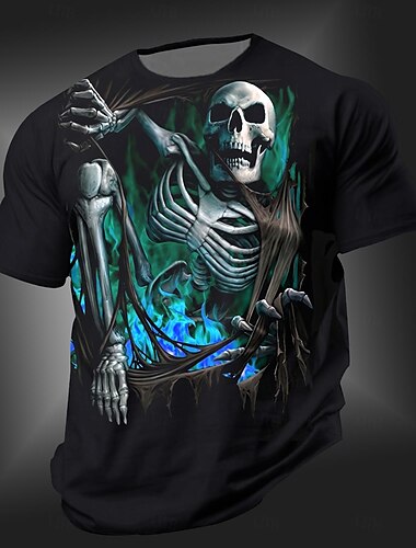  Herren Totenkopf Motiv T Shirt Kurzarm T-Shirt 3D-Druck Rundhalsausschnitt Hemd Punk Cool Designer Strasse Täglich Sport Rote Blau Orange Sommer Frühling Bekleidung S M L XL 2XL 3XL