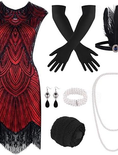  Roaring jaren '20 Jaren 1920 Cocktail jurk Tot de knie Flapper jurk Jurken Outfits The Great Gatsby Charleston Bruiloftsgast Pailletten Kwastje Veer Dames Nieuwjaar Maskerade Feestavondkleding