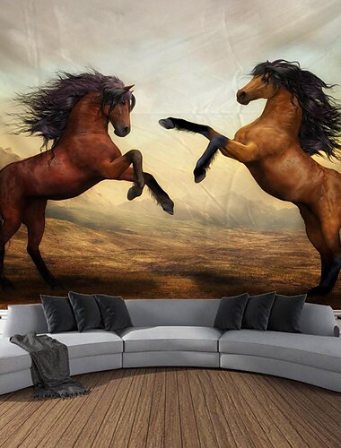  Tier Pferd Strand hängen Wandteppich Kunst große Wandteppich Wandbild Dekor Fotografie Hintergrund Decke Vorhang Haus Schlafzimmer Wohnzimmer Dekoration