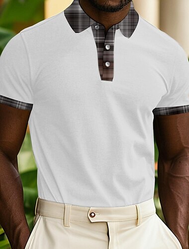  Kentucky Derby Men's Plaid Hawaiian Polo Shirts Golf Shirt Short Sleeve Polo Shirts Collared Shirts Beach Wear Vacation Wear Tropical Wear Party Outfits Buttons 3D Print Summer Spring Black And White