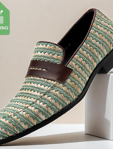  Herr Tofflor och Slip-Ons Penny Loafers Klassiska loafers Läder Italienskt fullkornigt kohud Vävd nylon Bekväm Halksäker Loafers Kaffe