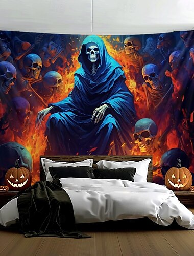  Halloween Dekorationen grüne Totenköpfe hängen Wandteppich Wandkunst große Wandteppich Wandbild Dekor Fotografie Hintergrund Decke Vorhang Haus Schlafzimmer Wohnzimmer