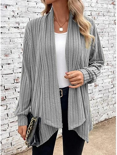  Damen Cardigan-Mantel Täglich Feste Farbe Gerippt Öffnung vorne Strick Langarm Normale Oberteile Stricken Täglich Blau Purpur Frühling Herbst