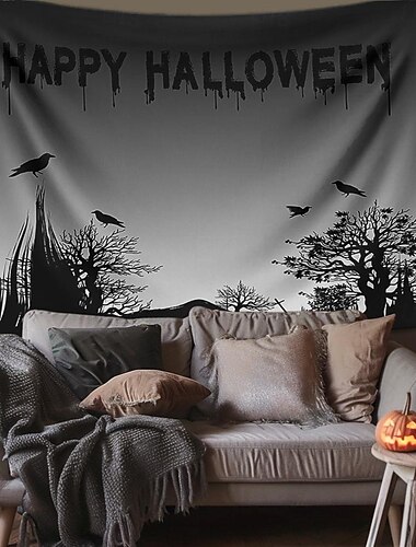  halloween dekorationer gobelin jack o lanterne græskar indretning vægkunst stort hængende gobelin vægmaleri indretning fotografi baggrund tæppe gardin hjem soveværelse stue kranie skelet flagermus