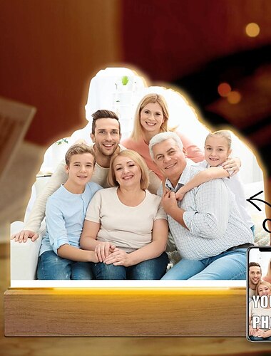  Marco de fotos iluminado personalizado, luz de noche acrílica con foto personalizada para el día de San Valentín, regalo familiar para madre, padre, hijos, regalos de aniversario de cumpleaños