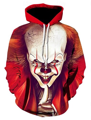  Art the Clown Huppari Cartoon Manga Anime 3D Edessä tasku Kuvitettu Kengurutasku Käyttötarkoitus Pariskuntien Miesten Naisten Aikuisten Halloween Karnevaali Naamiaiset 3D-tulostus Rento / arki