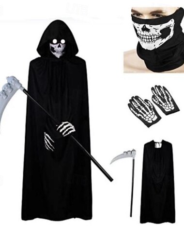  4 stk/sett halloween fest voksen reaper svart kappe hodeskalle maske hansker halloween kostyme rekvisitter sett
