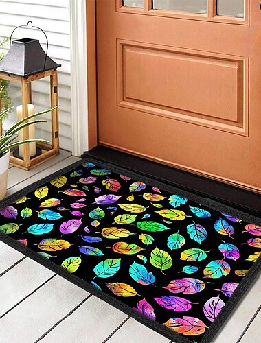  Rainbow Color Botanical Door Mat Floor Mat Non Slip Area Rug Bath Mat Waterasorb for Indoor Outdoor Patio Bedroom Kitchen Office
