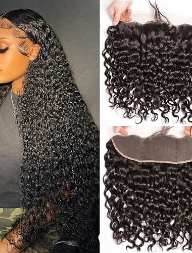  Onda de agua de oreja a oreja 13x4 hd cierre frontal de encaje 100% cabello humano virgen brasileño sin procesar cierre frontal de encaje 150% de densidad remy brasileño cierres frontales mojados y