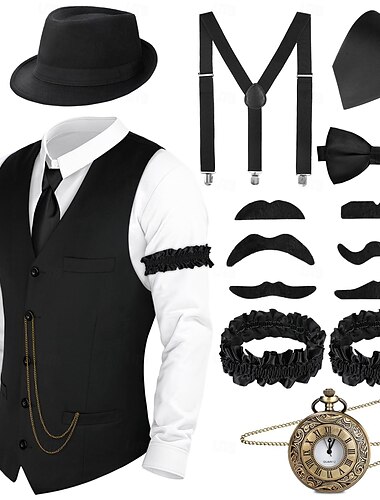  Retro / vintage Glada 20-talet 1920-talet Kläder Väst Panamahatt Den store Gatsby charleston Herre Mode Herr Jul Halloween Karnival Bal Möhippa Festival Vuxna Väst Mer accessoarer Hatt Alla årstider