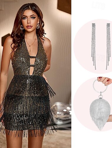  Retrò Vintage Anni Ruggenti Anni 1920 Abito Flapper Costume Cosplay Abiti Il grande Gatsby Invitato al matrimonio Paillettes Frangia con nappe Per donna Natale Halloween Carnevale Halloween Festa