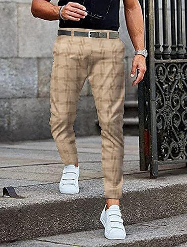  Herren Hose Hosen Chinesisch Chino Jogginghosen Karierte Anzughose Tasche Gitter Atmungsaktiv Weich Geschäft Casual Täglich Modisch Strassenmode Schwarz Hellgrün