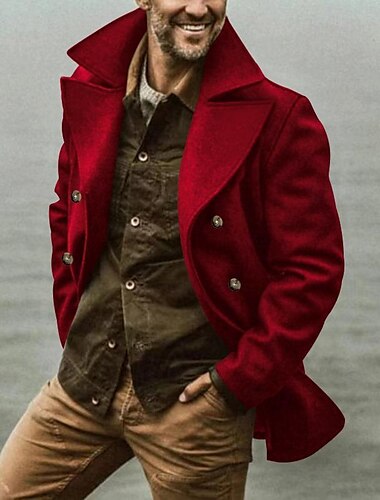  Herren Mantel Trenchcoat Täglich Urlaub Herbst Winter Polyester Weich Oberbekleidung Bekleidung Modisch Klassisch Glatt Tasche Umlegekragen Doppelreihiger Verschluss