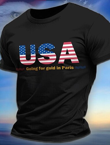  Herren Buchstabe Amerikanische US-Flagge T Shirt T-Shirt 100% Baumwolle Kurzarm Grafik Hemd Schwarz Armeegrün Bequemes T-Shirt Straße Sport im Freien Modedesigner-Kleidung