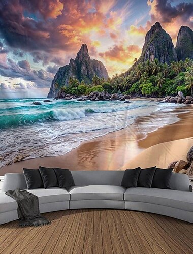  landschap strand zonsondergang hangend tapijt kunst aan de muur groot tapijt muurschildering decor foto achtergrond deken gordijn thuis slaapkamer woonkamer decoratie