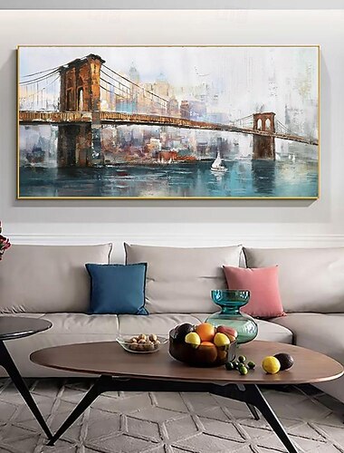  dipinto a olio fatto a mano su tela decorazione della parete arte moderna astratta architettura urbana grande ponte per soggiorno decorazioni per la casa arrotolata senza cornice pittura non stirata