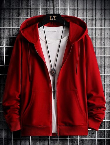  Pánské Mikina na zip Mikina s kapucí na zip Černá Rubínově červená Šedá Kapuce Bez vzoru Zapni Slátanina Sporty a outdoor Denní Dovolená Polyester Šik ven Základní Na běžné nošení Jaro & podzim