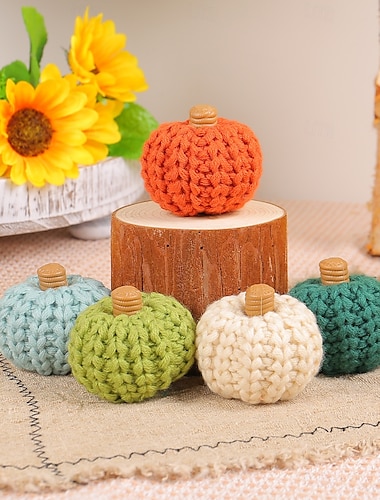  Gestrickte Kürbis-Halloween-Dekor-Ornamente – handgefertigte bunte Kürbisse, ideal als Dekoration für Herbstpartys, als Tischdekoration für Thanksgiving, als Heimdekoration und als Requisiten für