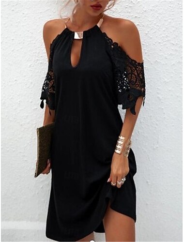  Dames Mini-jurk Zwarte jurk Afstudeerjurk Kanten jurk Casual jurk Streetwear Basic Casual Vakantie Straat Feestdagen Normale pasvorm Mouwloos Halternek Zwart Rood Groen Donkerblauw Zomer