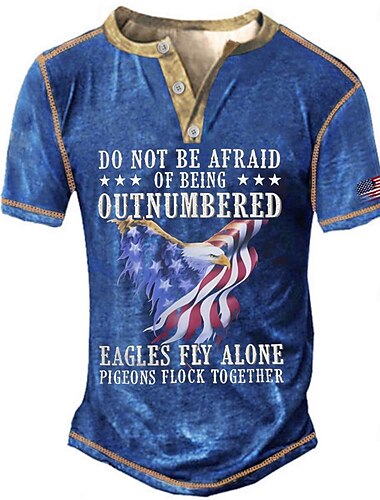 Herren Amerikanische US-Flagge Adler T Shirt Henley Shirt Kurzarm 3D-Druck Designer Retro Vintage Strasse Casual Täglich Sommer Frühling Königliches Blau Blau Grau Henley Henley T-Shirt