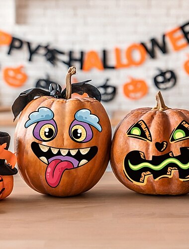 10 Stück Halloween-Kürbis-Dekoaufkleber – Streich-Partygeschenke für Kinder, DIY-Puzzle-Entwicklung mit lustigen Ausdrücken, selbstklebend