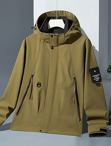  Men's Softshell Jacket Hiking Jacket Rain Jacket Outdoor Windproof Water Resistant Lightweight Windbreaker Jacket Traveling Black White Yellow Army Green